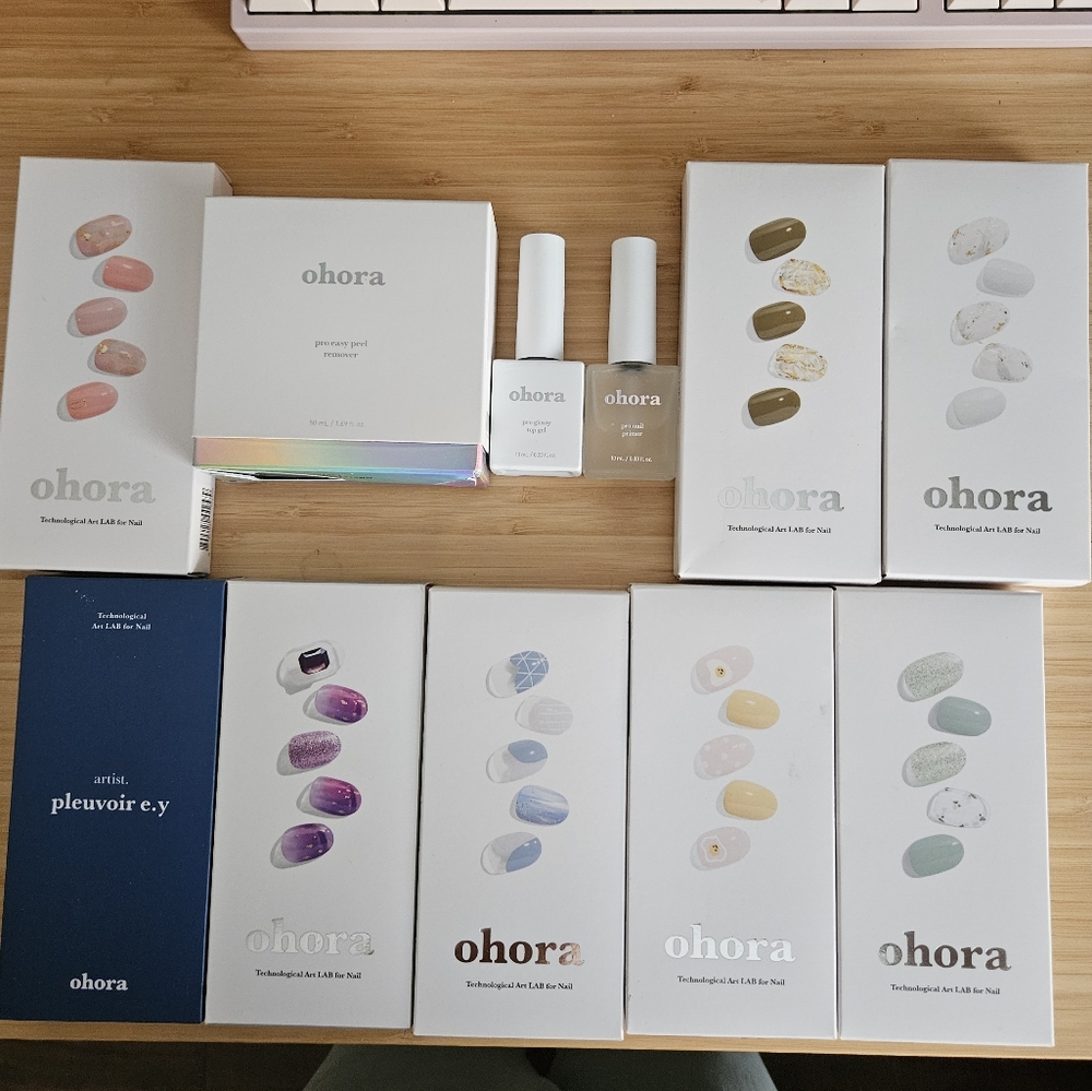 Ohora bundle (6 new sets + partials, nail primer, top gel, easy peel remover)